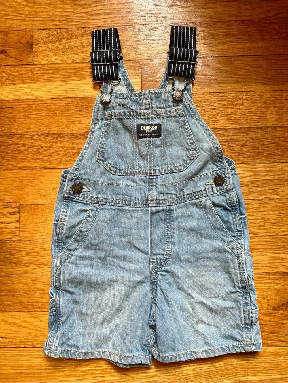 OshKosh Bgosh Denim Shorts Overalls Unisex 2T With Pockets Adjustable Straps